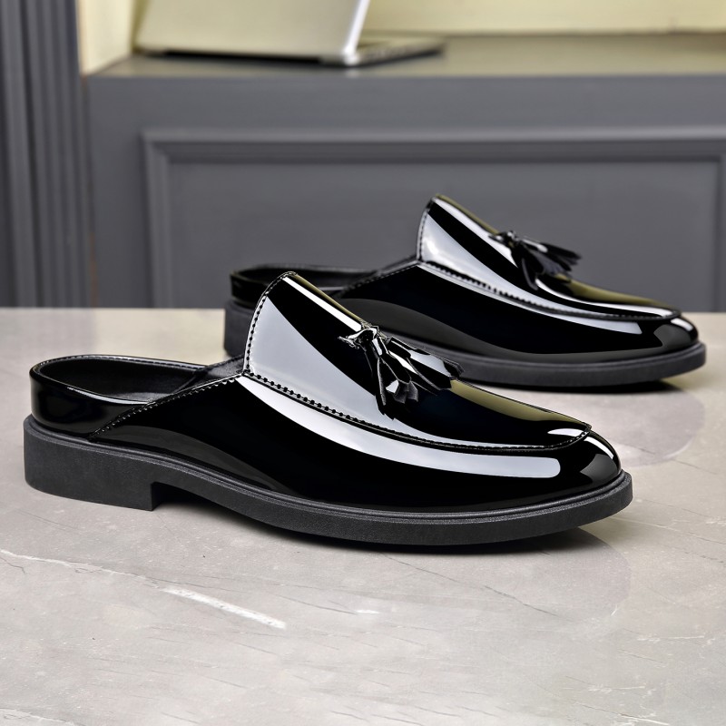 Formal Men Daily Wear Footwear - Mules en cuir verni noir pour