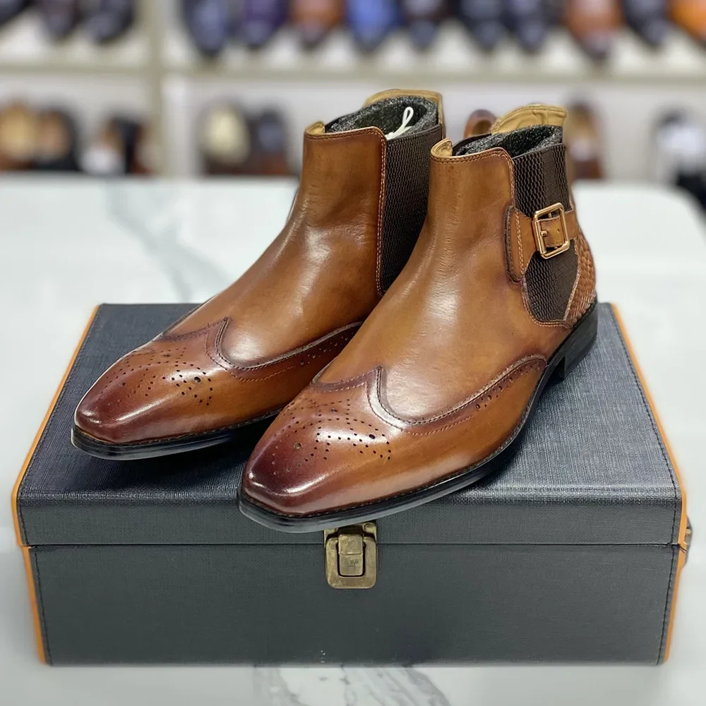 Men Formal Wear With Boots - Bottes de rinçage en cuir de